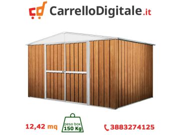 Box in Acciaio Zincato 3.60 x 3.45 m x h2.12 m - 150 KG – 12,25 metri quadri - LEGNO