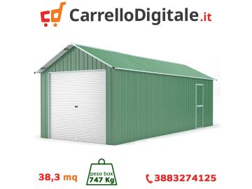 Box in Acciaio Zincato Box Auto 3.60 x 10.66 m x h 3.15 m - 747 KG - 38.37 metri quadri - VERDE