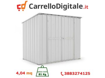 Box in Acciaio Zincato Casetta da Giardino in Lamiera 2.31 x 1.75 m x h2.02 m - 81 KG – 4.04 metri quadri - BIANCO