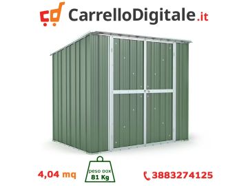 Box in Acciaio Zincato Casetta da Giardino in Lamiera 2.31 x 1.75 m x h2.02 m - 81 KG – 4.04 metri quadri - VERDE
