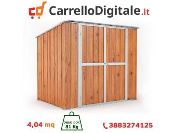 Box in Acciaio Zincato Casetta da Giardino in Lamiera 2.31 x 1.75 m x h2.02 m - 81 KG – 4.04 metri quadri - LEGNO