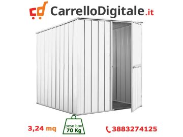 Box in Acciaio Zincato Casetta da Giardino in Lamiera 1.75 x 1.85 m x h1.92 m - 70 KG - 3,24 metri quadri - BIANCO