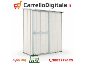 Box in Acciaio Zincato Casetta da Giardino Esterna 1.55 x 1.00 m x h1.92 m - 50 KG – 1,55 metri quadri – BIANCO