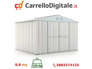 Box in Acciaio Zincato Casetta da Giardino Esterna 3.27 x 2.69 m x h2.17 m - 132 KG – 8.80 metri quadri - BIANCO
