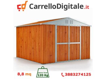 Box in Acciaio Zincato Casetta da Giardino Esterna 3.27 x 2.69 m x h2.17 m - 132 KG – 8.80 metri quadri - LEGNO