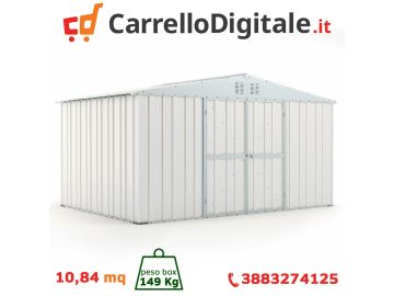 Box in Acciaio Zincato Casetta da Giardino Esterna  4.03 x 2.69 m x h2.17 m - 149 KG – 10.84 metri quadri - BIANCO