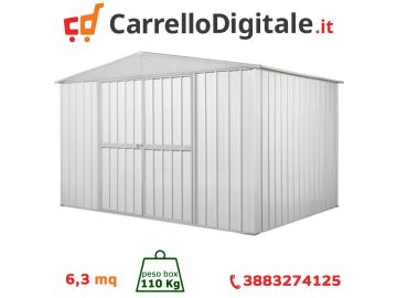 Box in Acciaio Zincato Casetta da Giardino 3.60 x 1.75 m x h2.15 m - 110 KG – 6.30 metri quadri - BIANCO