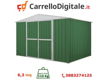 Box in Acciaio Zincato Casetta da Giardino 3.60 x 1.75 m x h2.15 m - 110 KG – 6.30 metri quadri - VERDE
