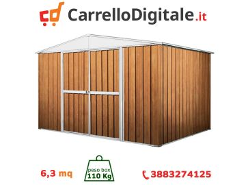 Box in Acciaio Zincato Casetta da Giardino 3.60 x 1.75 m x h2.15 m - 110 KG – 6.30 metri quadri - LEGNO 