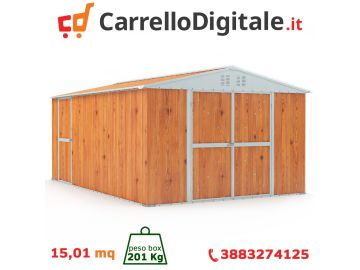 Box in Acciaio Zincato Casetta da Giardino in Lamiera 3.27 x 4.59 m x h2.17 m - 201 KG – 15,01 metri quadri – LEGNO