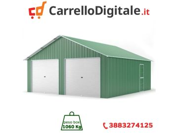 Box in Acciaio Zincato Casetta da Giardino in Lamiera Box Auto 6.66 x 10.28 m x h 3.80 m - 1.060 KG – 68.46 metri quadri - VERDE