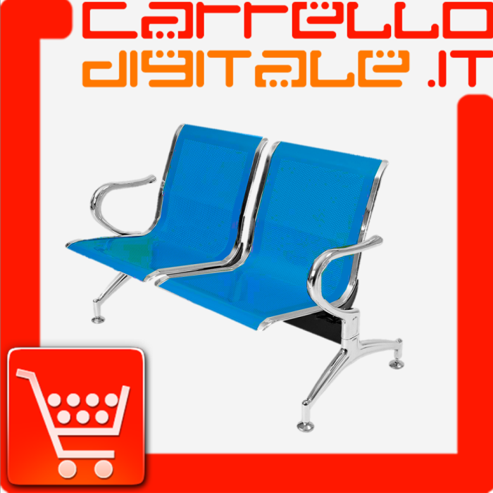 Panca per sala d’attesa, ufficio, studio, a 2 posti in acciaio - COLORE BLU