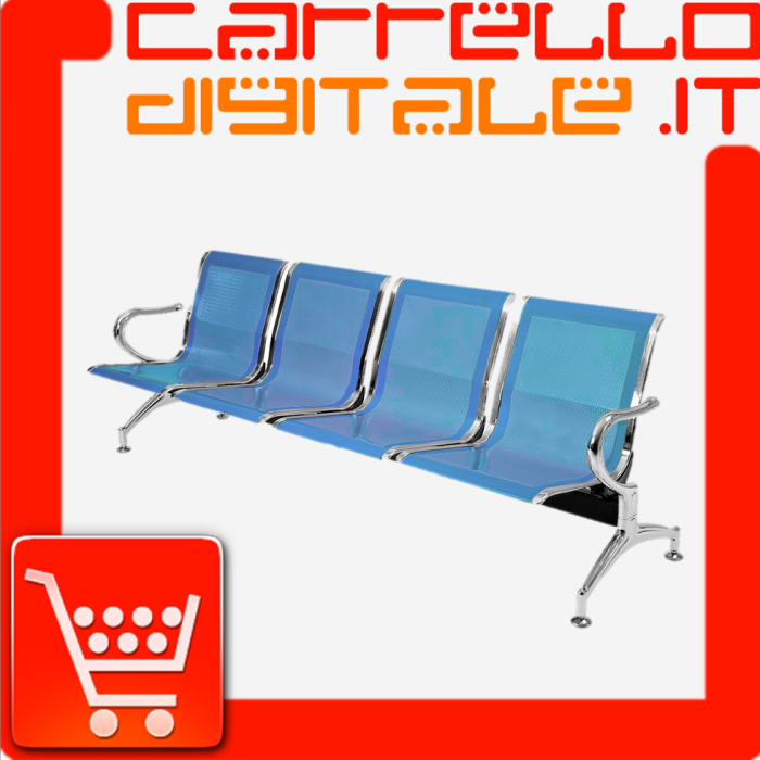 Panca per sala d’attesa, ufficio, studio, a 4 posti in acciaio - COLORE BLU