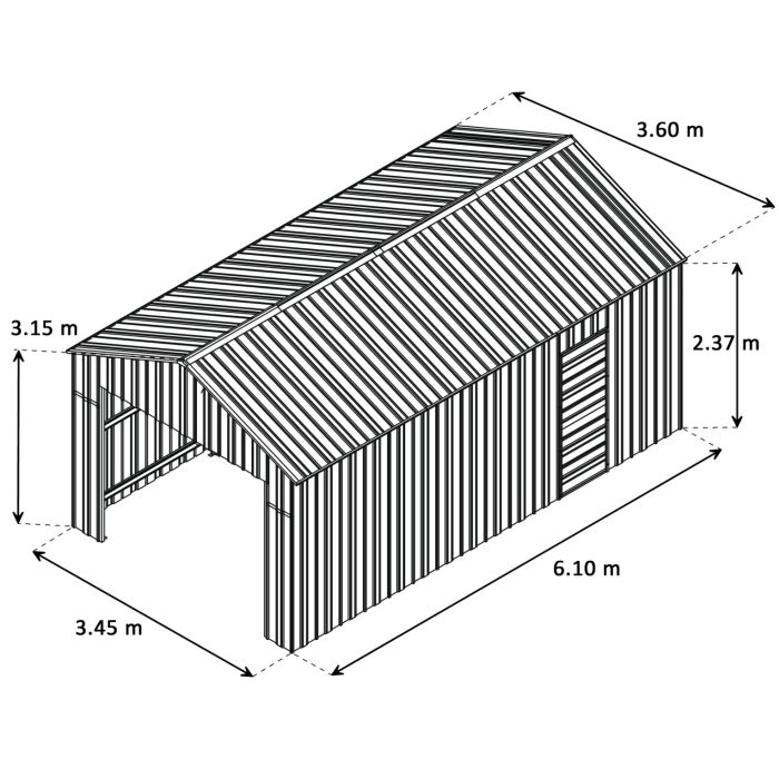 Box in Acciaio Zincato 3.60 x 6.10 m x h 3.15 m - 470 KG - 21.96 metri quadri - LEGNO
