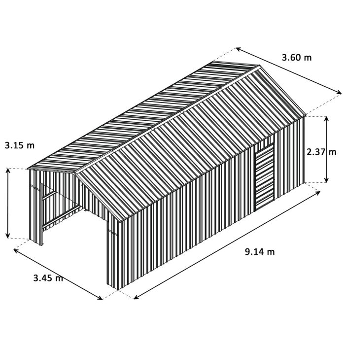 Box in Acciaio Zincato 3.60 x 9.14 m x h 3.15 m - 655 KG - 32.9 metri quadri - LEGNO