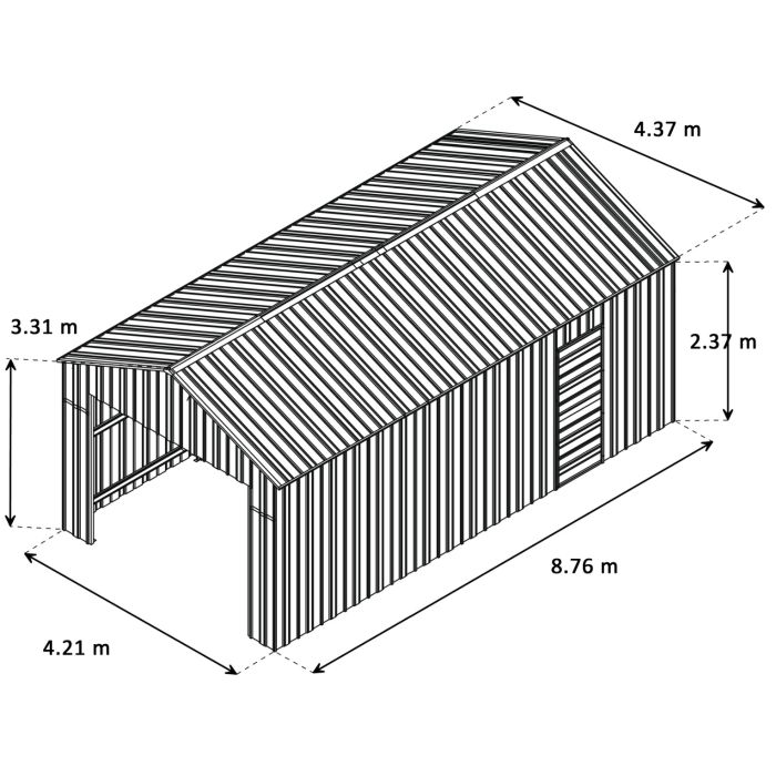 Box in Acciaio Zincato 4.38 x 8.76 m x h 3.31 m - 692 KG – 38.37 metri quadri - VERDE