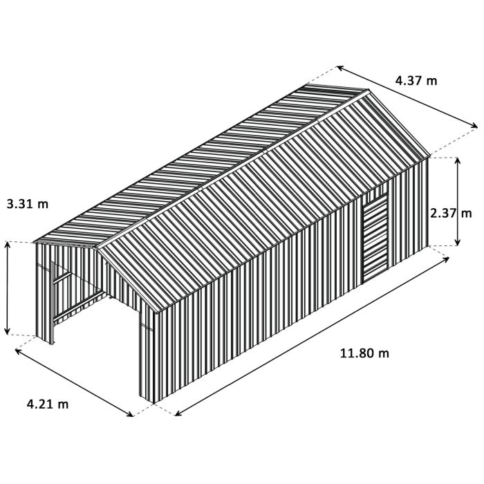Box in Acciaio Zincato 4.38 x 11.80 m x h 3.31 m - 906 KG – 51.68 metri quadri - VERDE
