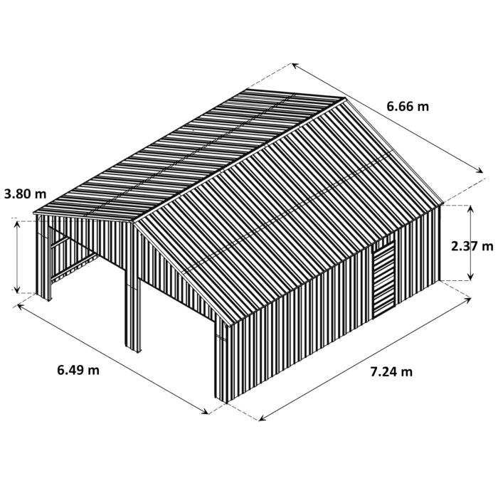 Box in Acciaio Zincato Casetta da Giardino in Lamiera Box Auto 6.66 x 7.24 m x h 3.80 m - 810 KG – 48.22 metri quadri - LEGNO
