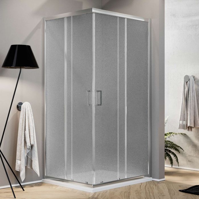 Box doccia angolare squadrato Modello City h 198 cm con vetro stampato