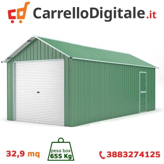 Box in Acciaio Zincato 3.60 x 9.14 m x h 3.15 m - 655 KG - 32.9 metri quadri - VERDE
