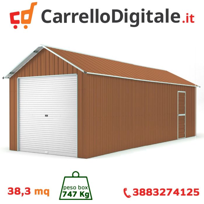 Box in Acciaio Zincato Garage Auto 3.60 x 10.66 m x h 3.15 m - 747 KG - 38.3 metri quadri - LEGNO