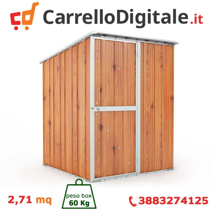 Box in Acciaio Zincato Casetta da Giardino in Lamiera 1.55 x 1.75 m x h2.02 m - 60 KG – 2.71 metri quadri - LEGNO