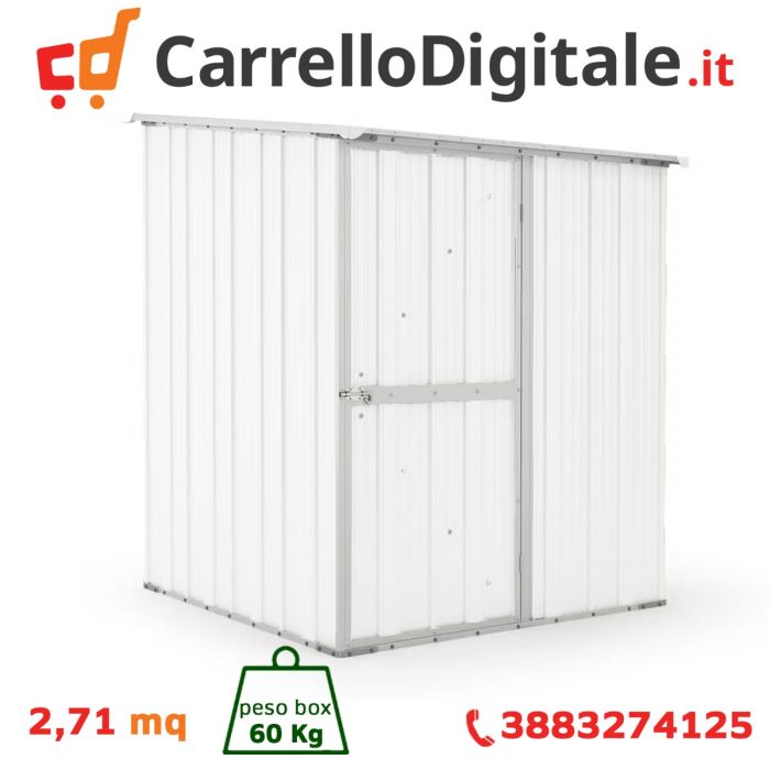 Box in Acciaio Zincato Casetta da Giardino in Lamiera 1.55 x 1.75 m x h2.02 m - 60 KG – 2.71 metri quadri - BIANCO