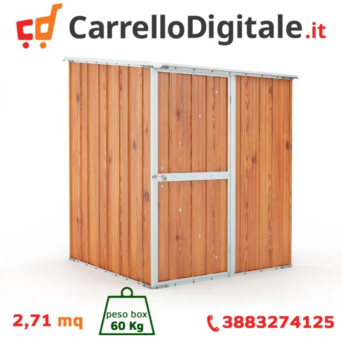 Box in Acciaio Zincato Casetta da Giardino in Lamiera 1.55 x 1.75 m x h2.02 m - 60 KG – 2.71 metri quadri - LEGNO