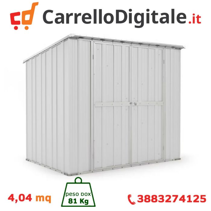 Box in Acciaio Zincato Casetta da Giardino in Lamiera 2.31 x 1.75 m x h2.02 m - 81 KG – 4.04 metri quadri - BIANCO