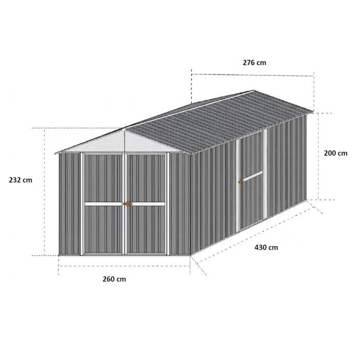 Box in Acciaio Zincato Casetta da Giardino in Lamiera 2.76 x 4.30 m x h2.32 m - 190 KG - 11,87 metri quadri - VERDE
