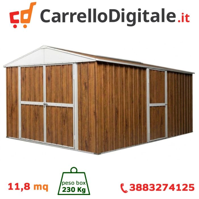 Box in Acciaio Zincato Casetta da Giardino in Lamiera 2.76 x 4.30 m x h2.32 m - 230 KG - 11,87 metri quadri - LEGNO