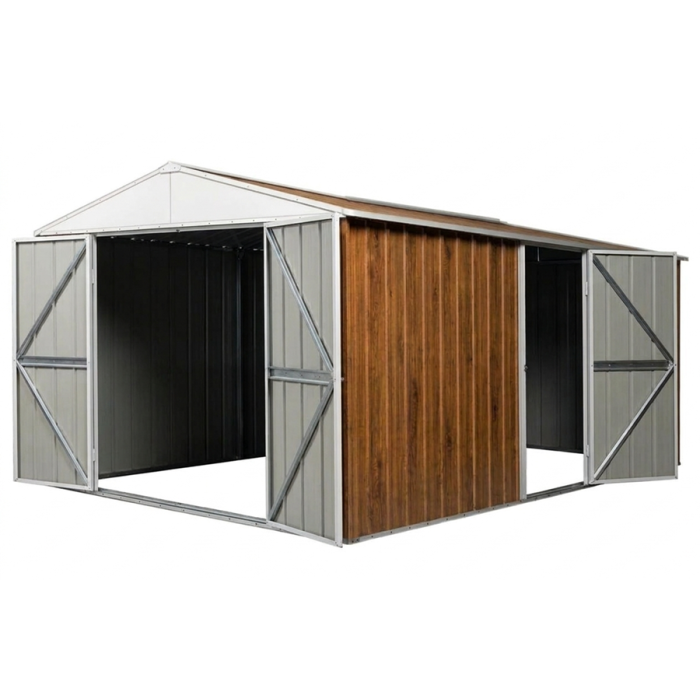 Box in Acciaio Zincato Casetta da Giardino in Lamiera 2.76 x 4.30 m x h2.32 m - 190 KG - 11,87 metri quadri - LEGNO