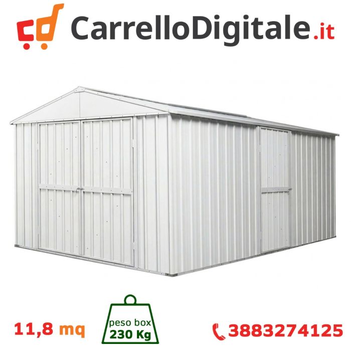 Box in Acciaio Zincato Casetta da Giardino in Lamiera 2.76 x 4.30 m x h2.32 m - 230 KG - 11,87 metri quadri - BIANCO