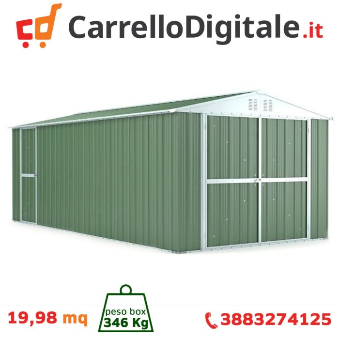 Box in Acciaio Zincato 3.27 x 6.11 m x h2.35 m - 346 KG – 19 metri quadri - VERDE
