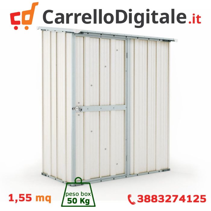 Box in Acciaio Zincato Casetta da Giardino Esterna 1.55 x 1.00 m x h1.92 m - 50 KG – 1,55 metri quadri – BIANCO