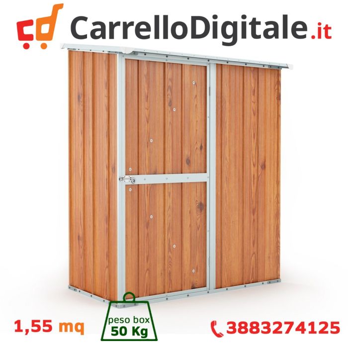 Box in Acciaio Zincato 1.55 x 1.00 m x h1.92 m - 50 KG – 1,55 metri quadri – LEGNO