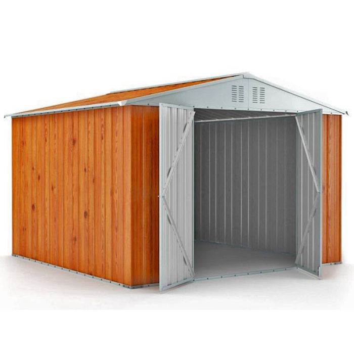 Box in Acciaio Zincato Casetta da Giardino Esterna 3.27 x 2.69 m x h2.17 m - 132 KG – 8.80 metri quadri - LEGNO