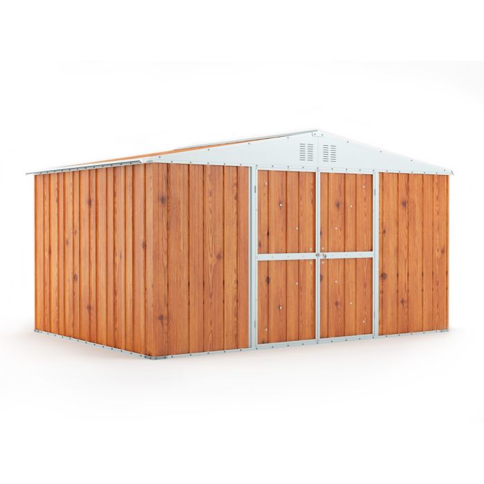 Box in Acciaio Zincato Casetta da Giardino Esterna 4.03 x 2.69 m x h2.17 m - 149 KG – 10.84 metri quadri - LEGNO 