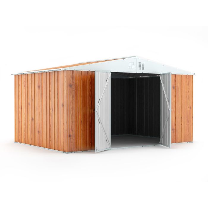 Box in Acciaio Zincato Casetta da Giardino Esterna 4.03 x 2.69 m x h2.17 m - 149 KG – 10.84 metri quadri - LEGNO 