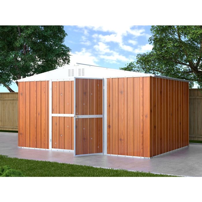 Box in Acciaio Zincato Casetta da Giardino Esterna  4.03 x 2.69 m x h2.17 m - 149 KG – 10.84 metri quadri - LEGNO 