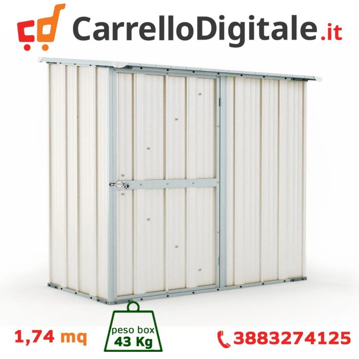 Box in Acciaio Zincato Casetta da Giardino Esterna 1.74 x 1.00 m x h1.82 m - 43 KG – 1.74 metri quadri - BIANCO