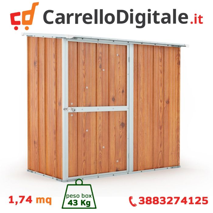 Box in Acciaio Zincato Casetta da Giardino Esterna 1.74 x 1.00 m x h1.82 m - 43 KG – 1.74 metri quadri - LEGNO