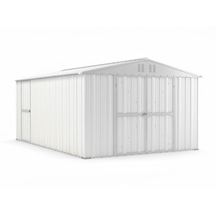 Box in Acciaio Zincato Casetta da Giardino in Lamiera 3.27 x 4.59 m x h2.17 m - 201 KG – 15,01 metri quadri – BIANCO