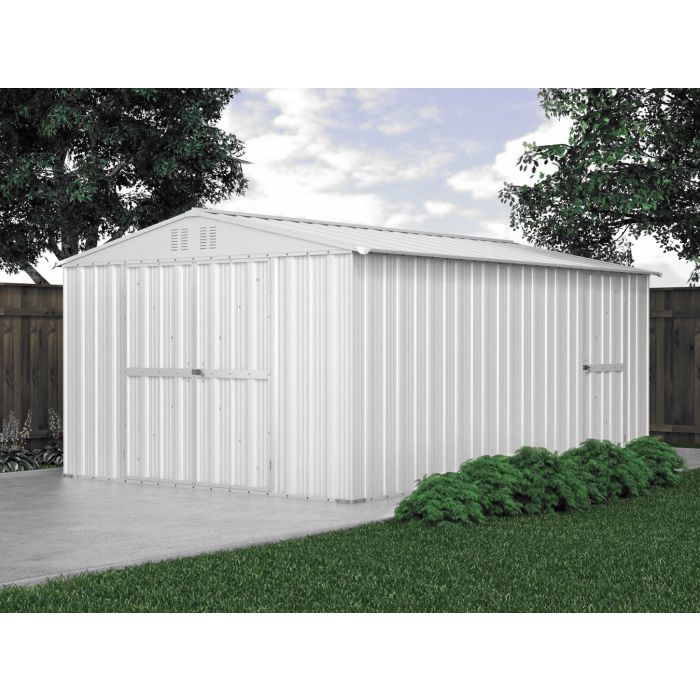 Box in Acciaio Zincato Casetta da Giardino in Lamiera 3.27 x 4.59 m x h2.17 m - 201 KG – 15,01 metri quadri – BIANCO