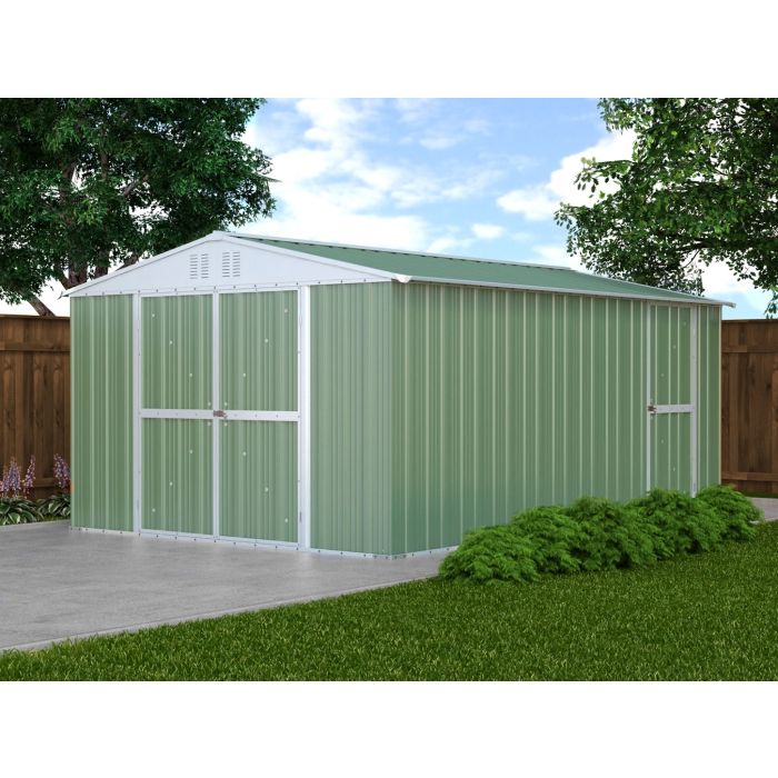 Box in Acciaio Zincato Casetta da Giardino in Lamiera 3.27 x 4.59 m x h2.17 m - 201 KG – 15,01 metri quadri – VERDE 