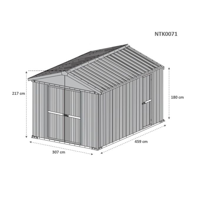 Box in Acciaio Zincato Casetta da Giardino in Lamiera 3.27 x 4.59 m x h2.17 m - 201 KG – 15,01 metri quadri – BIANCO