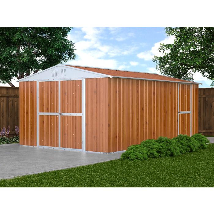 Box in Acciaio Zincato Casetta da Giardino in Lamiera 3.27 x 4.59 m x h2.17 m - 201 KG – 15,01 metri quadri – LEGNO
