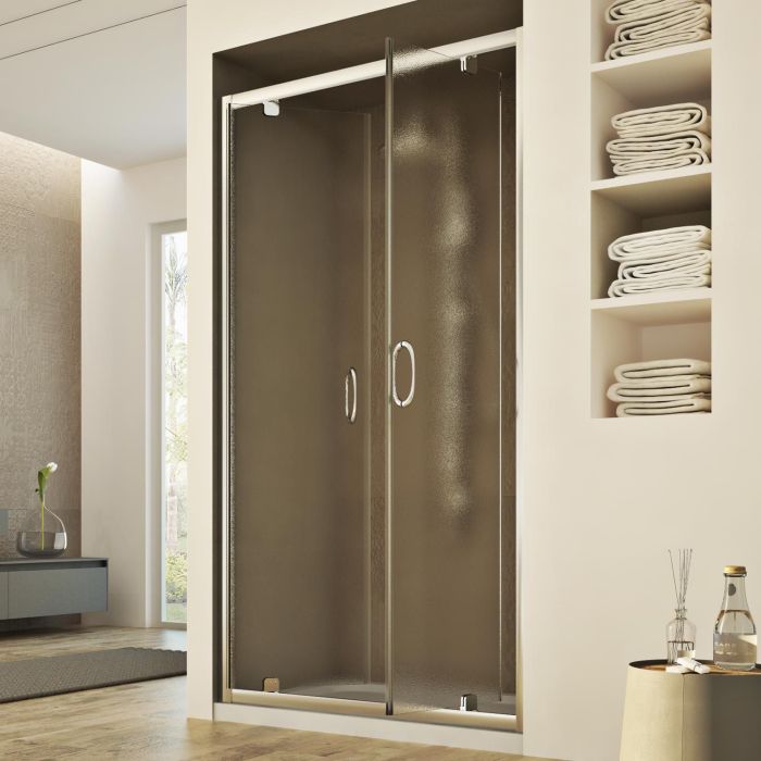 Porta doccia modello Brief a 2 ante con apertura pivotante - H 185 cm vetro stampato 