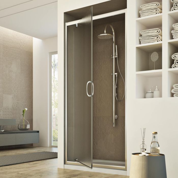 Porta doccia modello Brief a 1 anta con apertura pivotante - H 185 cm vetro stampato 