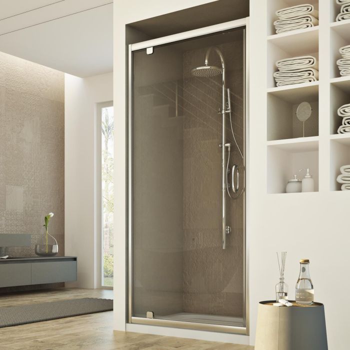 Porta doccia modello Brief a 1 anta con apertura pivotante - H 185 cm vetro trasparente 